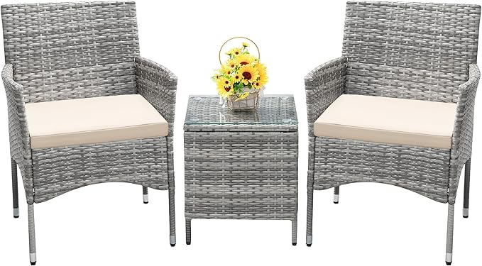 Patio Porch Furniture Sets 3 Pieces PE Rattan Wicker Chairs