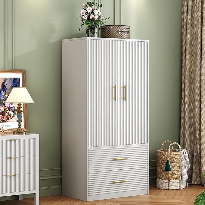 Armoire Wardrobe Closet with 2-Door, Freestanding Armoire Storage