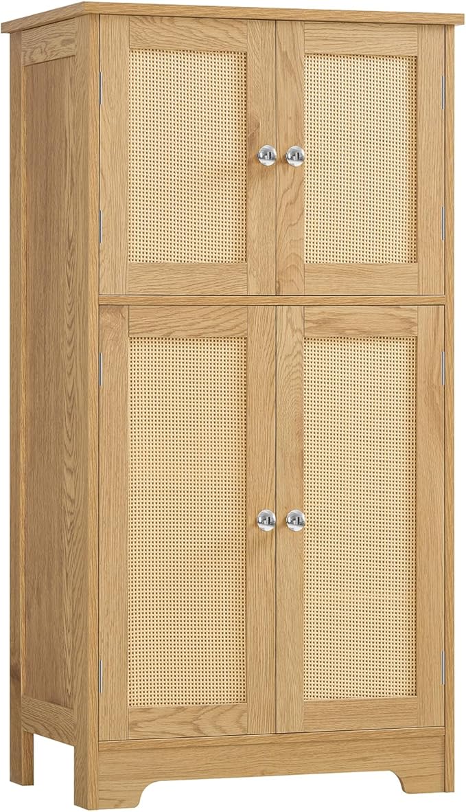 Bathroom Floor Storage Cabinet, Freestanding Bathroom Cabinet with 4 Doors