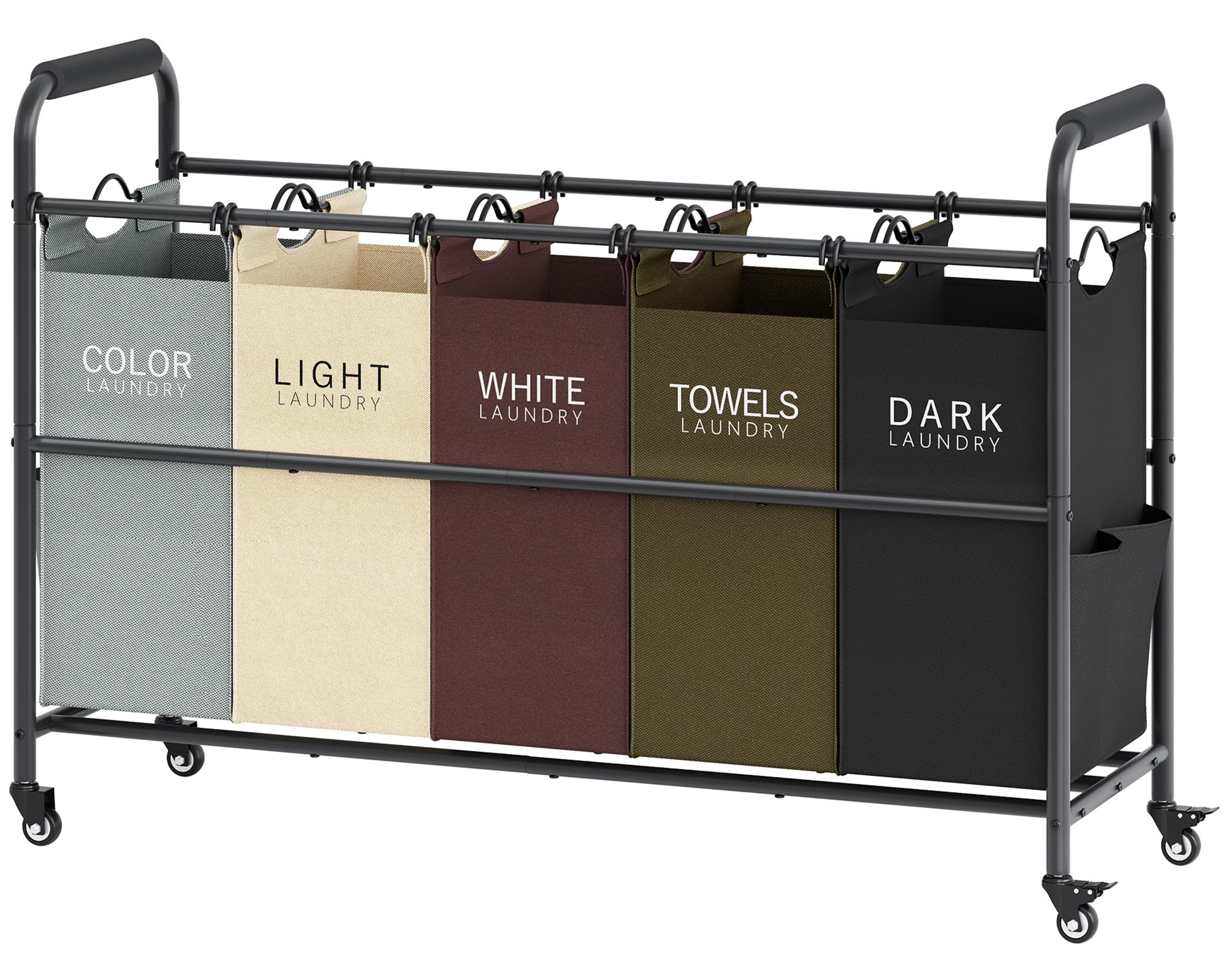 5 Bag Laundry Sorter Cart, Laundry Hamper Sorter Basket with Heavy Duty Lockable Rolling