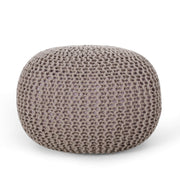 Nahunta Knitted Round Pouf - Cotton - Brown,Ottomans and Poufs
