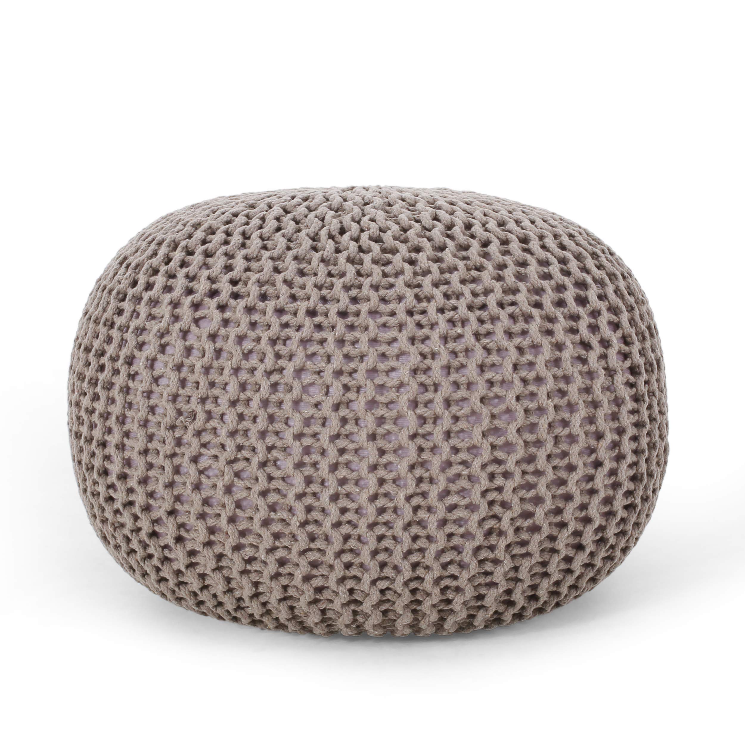 Nahunta Knitted Round Pouf - Cotton - Brown,Ottomans and Poufs