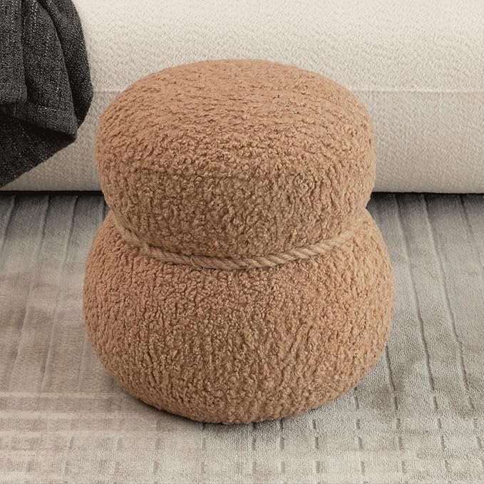 Round Mushroom Ottoman Foot Stool, Boucle Ottoman, Ottomans and Poufs
