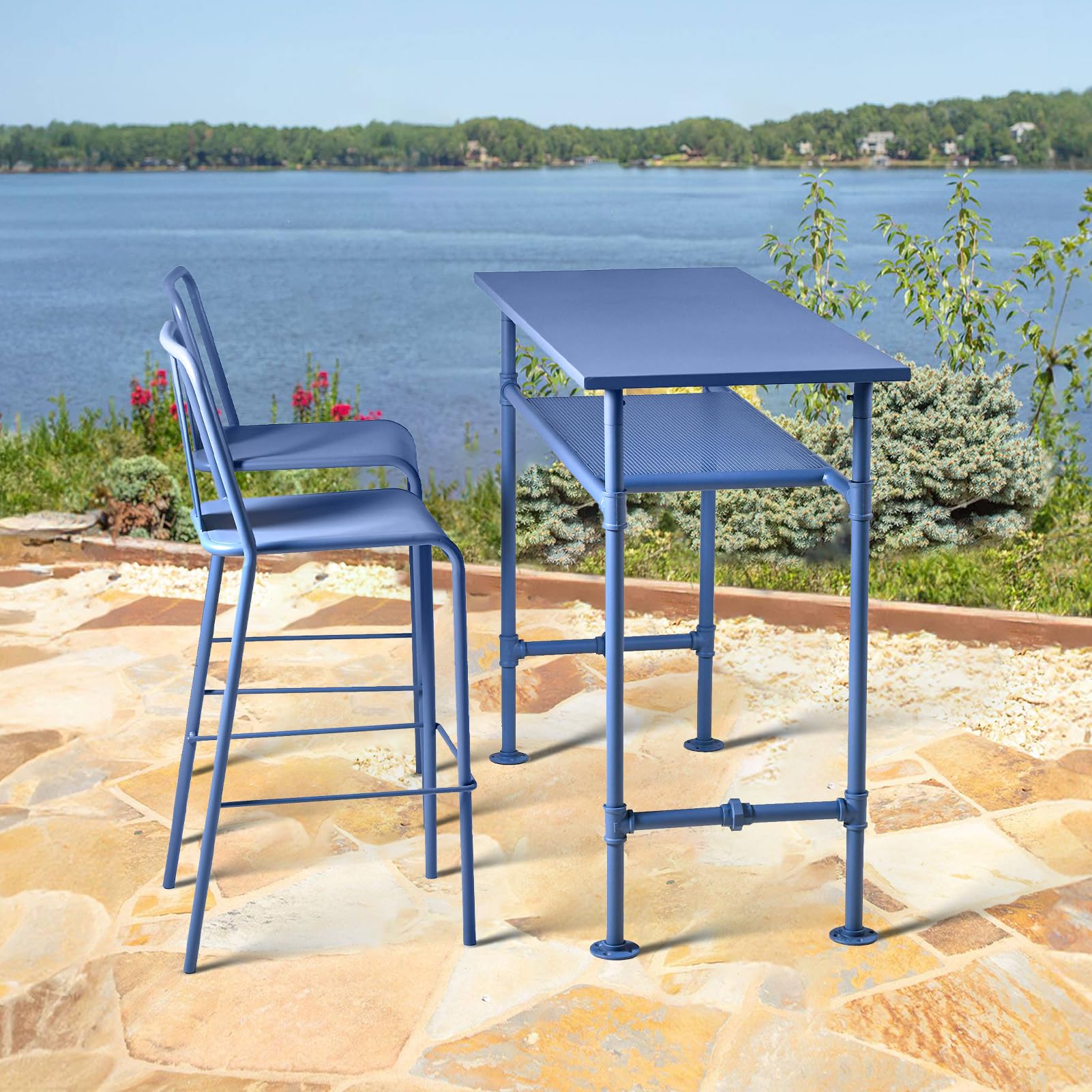 Industrial High Bar Table-Modern Narrow Patio Table-Metal Tall Pub Table