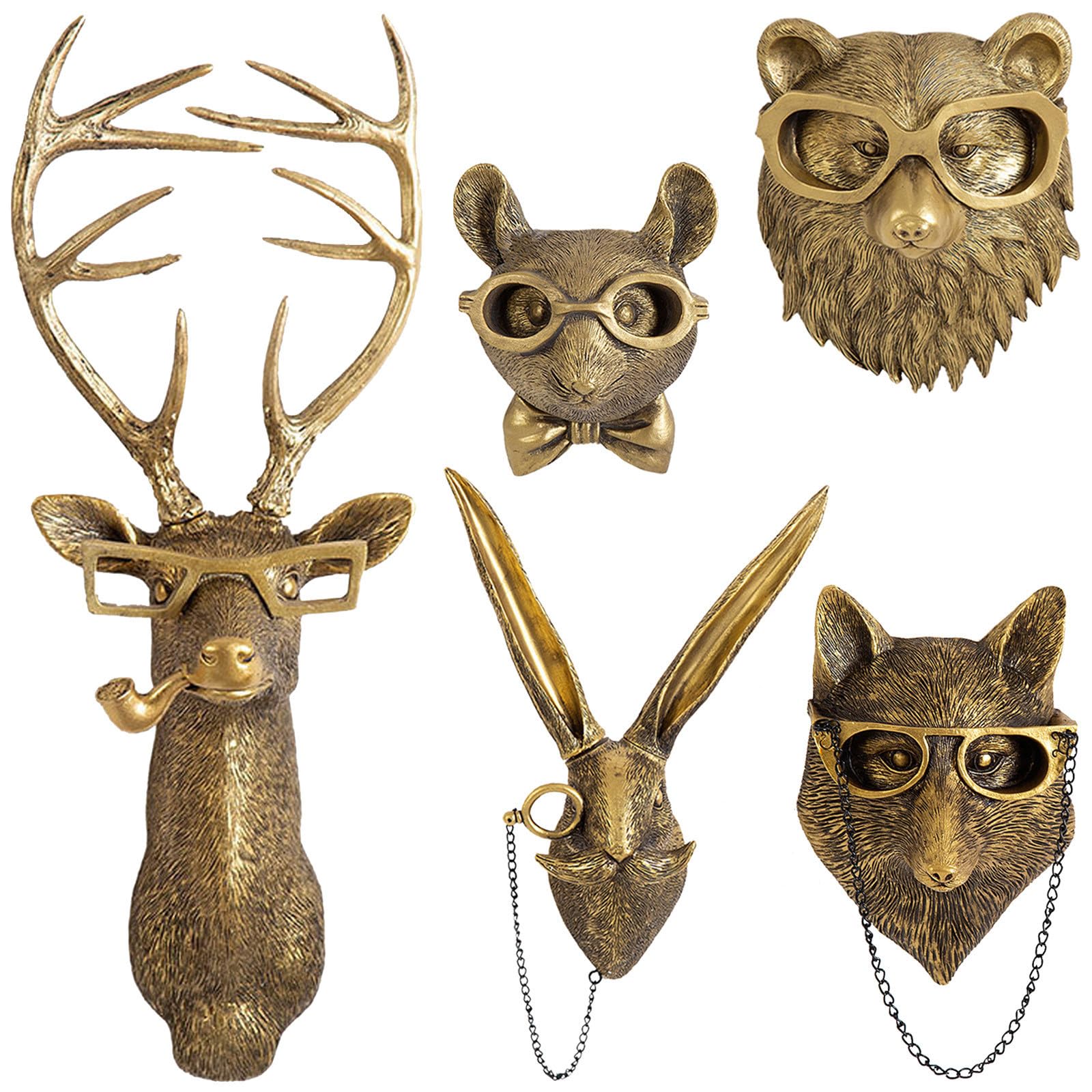 Animal Heads Wall Decor, Faux Deer Head Mount, Animal Sculptures Wall Decor