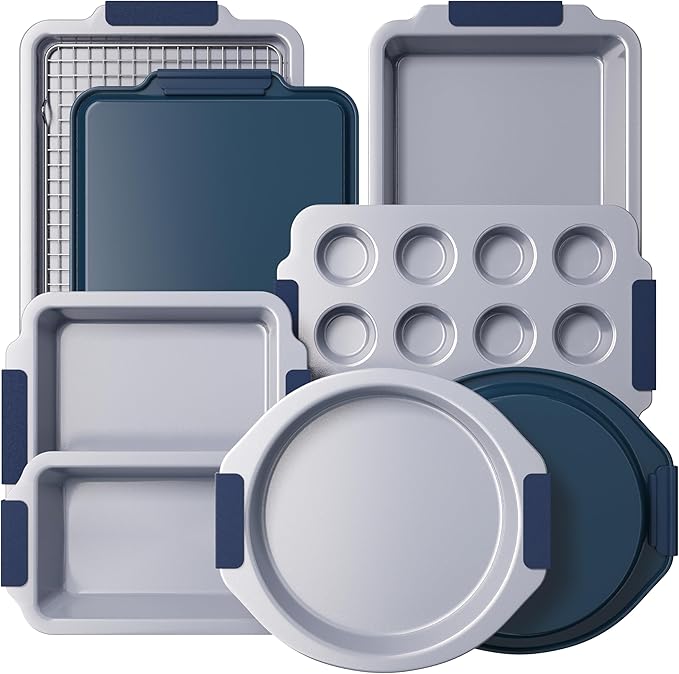 Nonstick Ceramic Bakeware Set (9 Pieces),Heavy Duty Aluminized Steel Bakeware-Baking