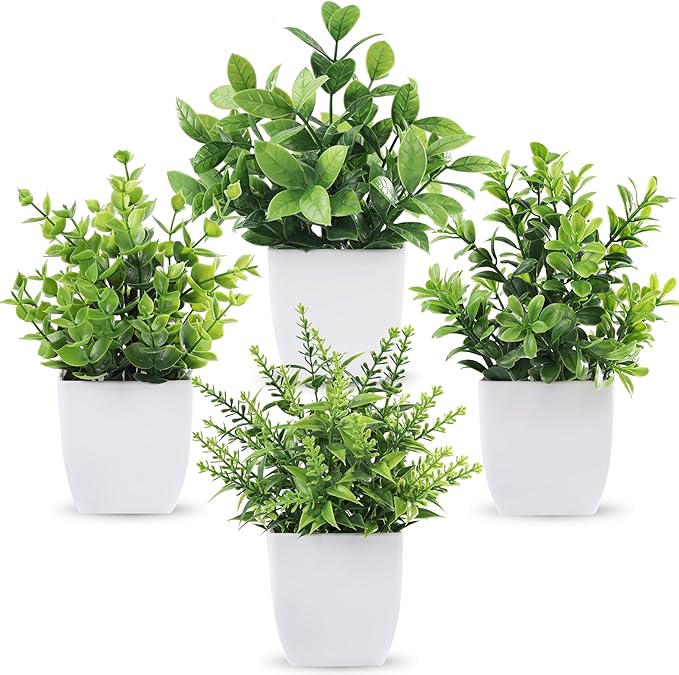 4 Pack Fake Plants Mini Artificial Greenery Potted Plants for Home Decor Indoor Office