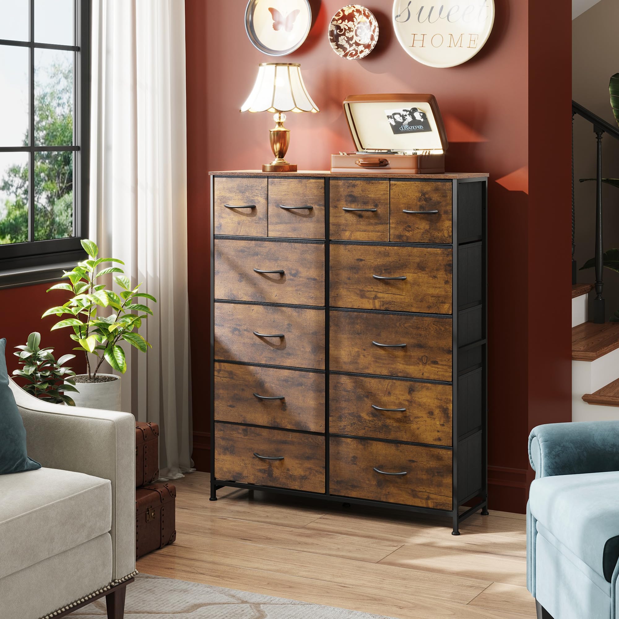 Tall Dresser for Bedroom with 12 Drawers, Chests of Drawers, Fabric Dresser