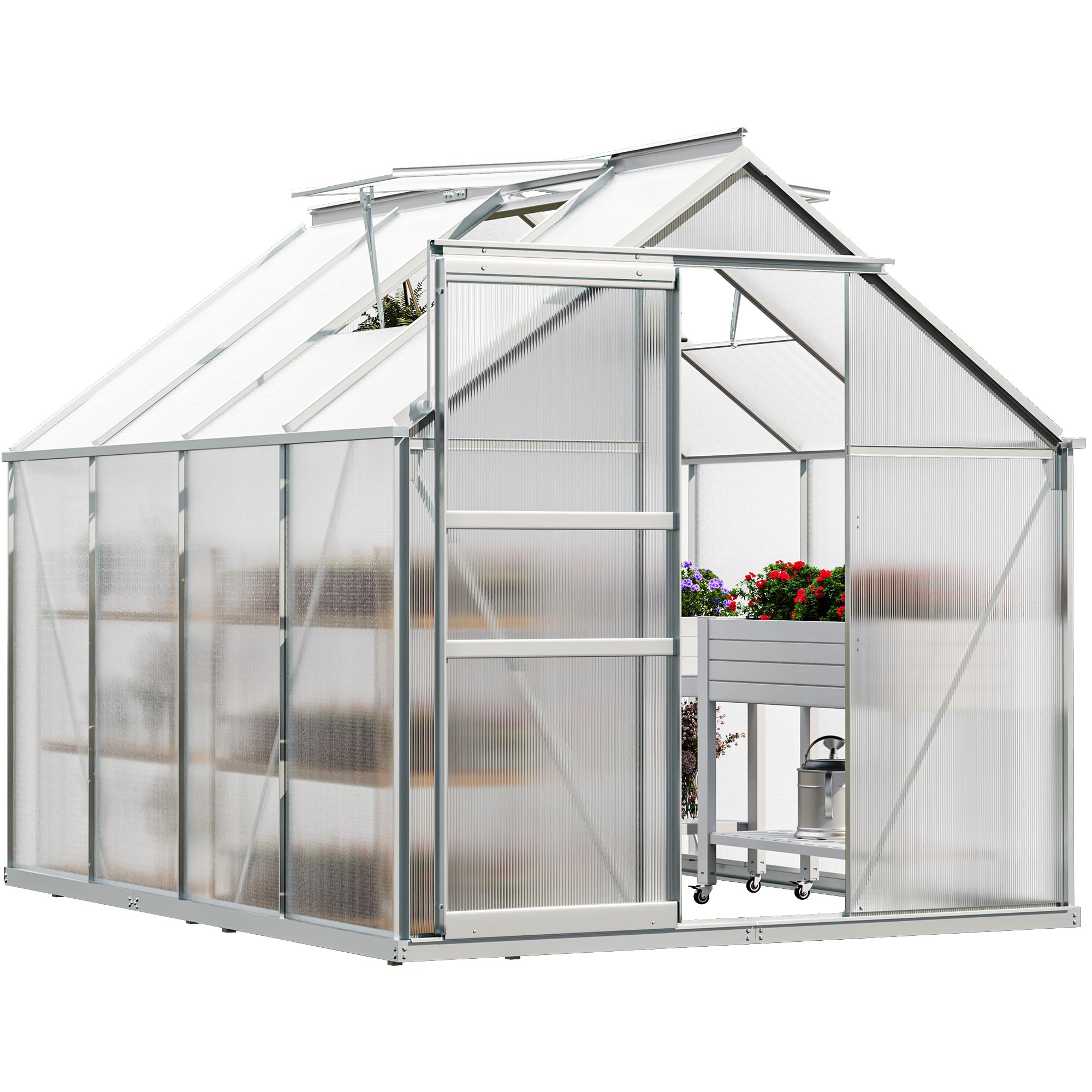 6x8FT Polycarbonate Greenhouse Heavy Duty Green Houses Outdoor Aluminum Greenhouse