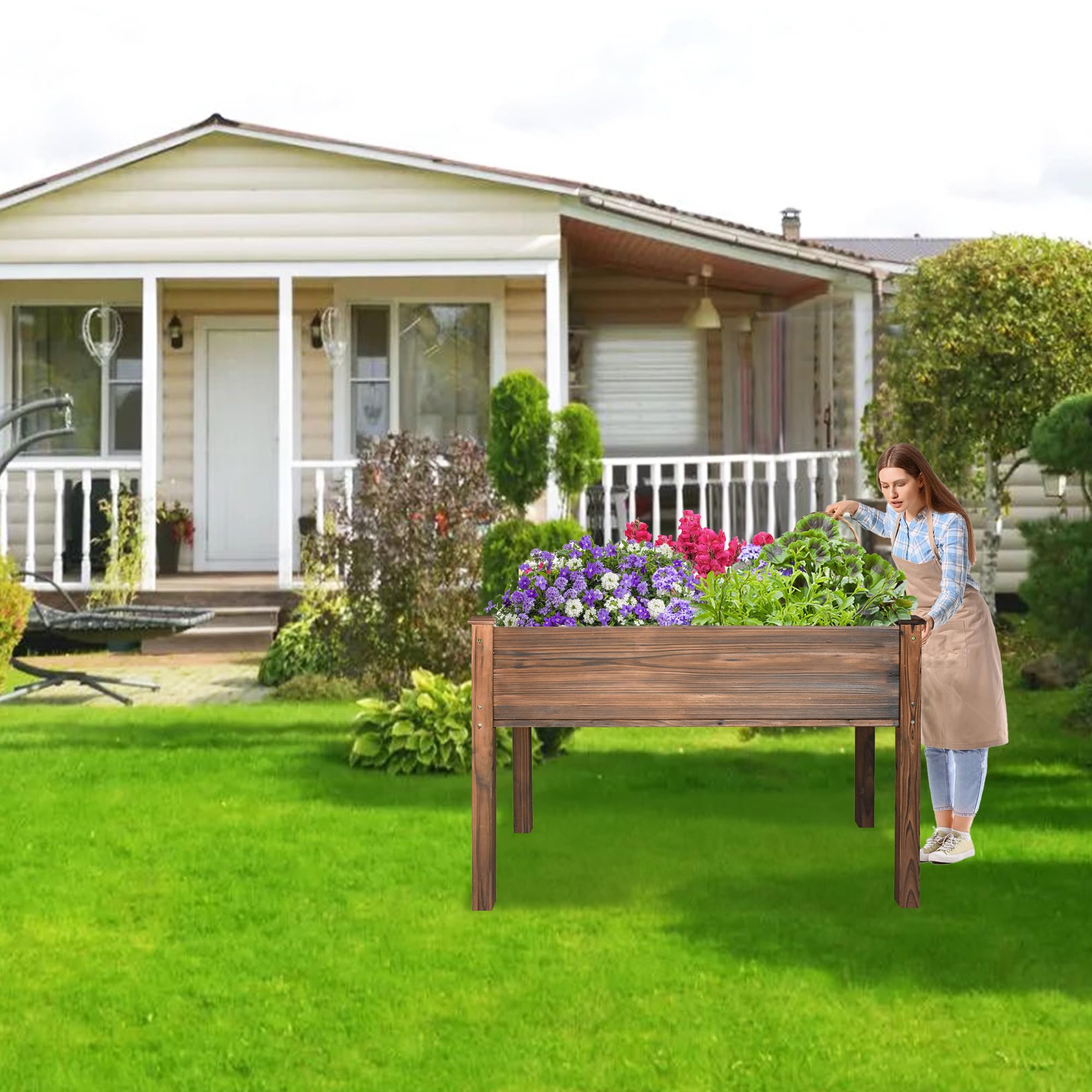 Raised Garden Bed Outdoor Planter Box with Legs for Herbs, Vegetables, Flowers