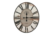 Creative Co-Op Decorative Oval Wood Wall Clock with Distressed Finish, White