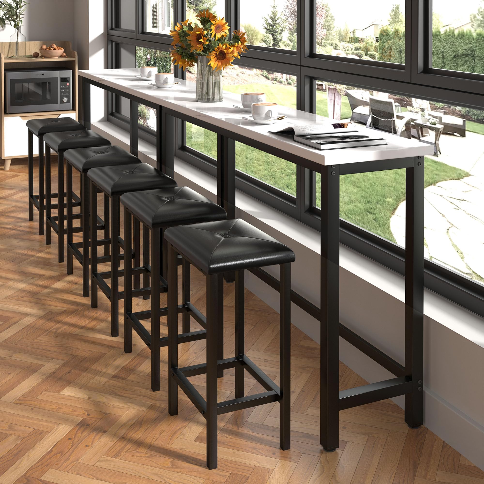4-Piece Counter Height Table with 3 PU Upholstered Bar Stools