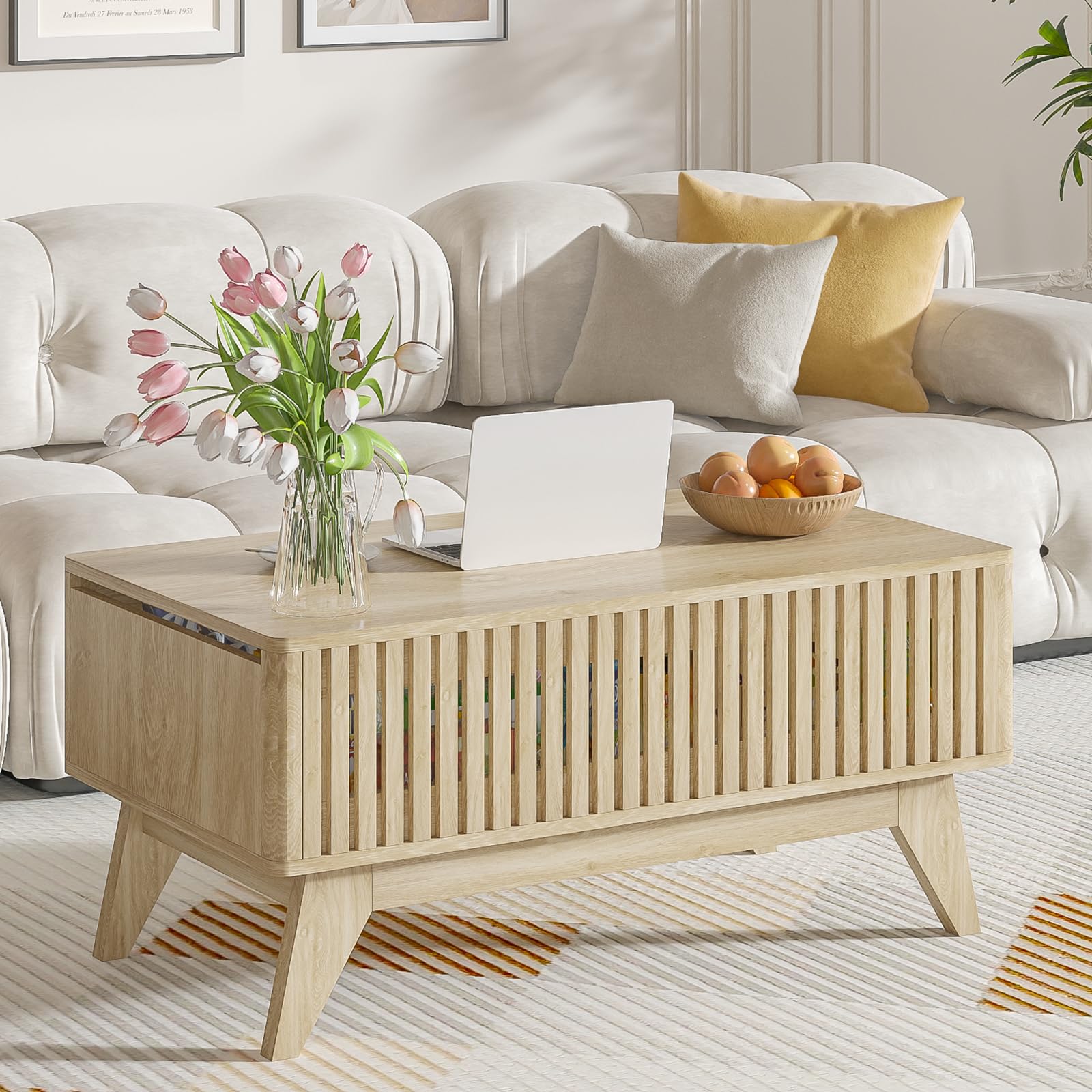Lift Top Coffee Table with Hidden Compartment, Mid Century Modern Coffee Table