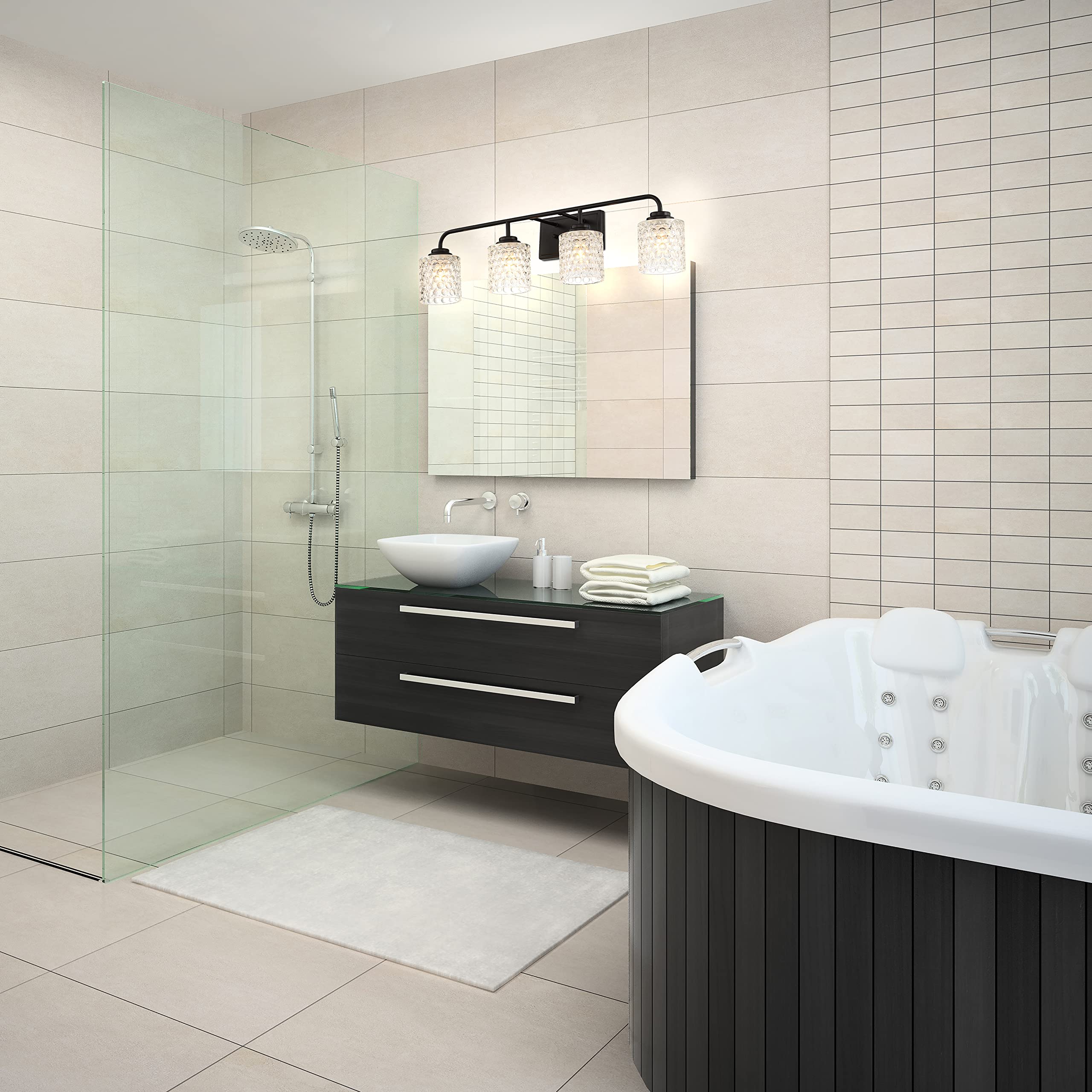 Elegant Cut Crystal Glass 4 Lights Bath Vanity Light for Over Mirror Hallway Living Room