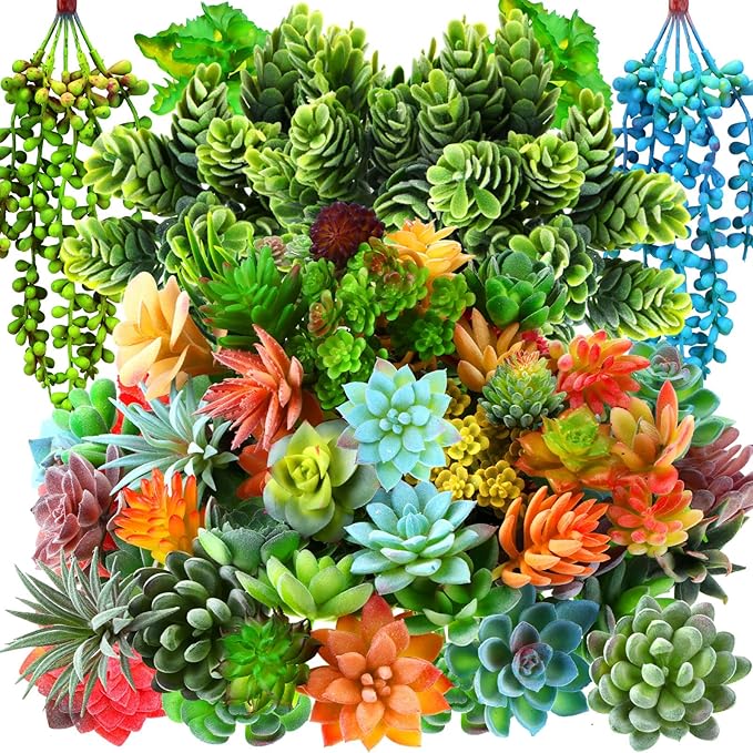 120 Pcs Artificial Plastic Succulents Realistic Textured Assorted Decorative Fake Faux