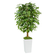 Artificial Ficus Tree 5FT Faux Floor Tree with Planter UV Resistant Potted Fake Silk Plant