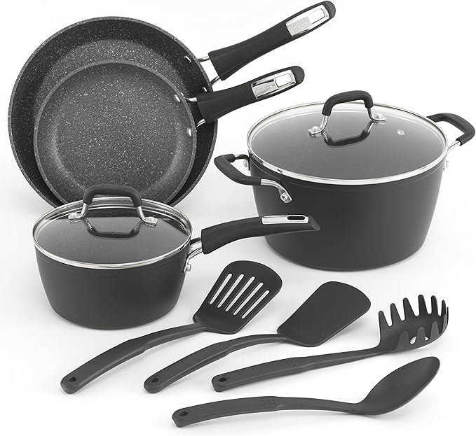 12-Piece Micro-Divot Nonstick Aluminum Cookware Set with Pans, Dutch Oven