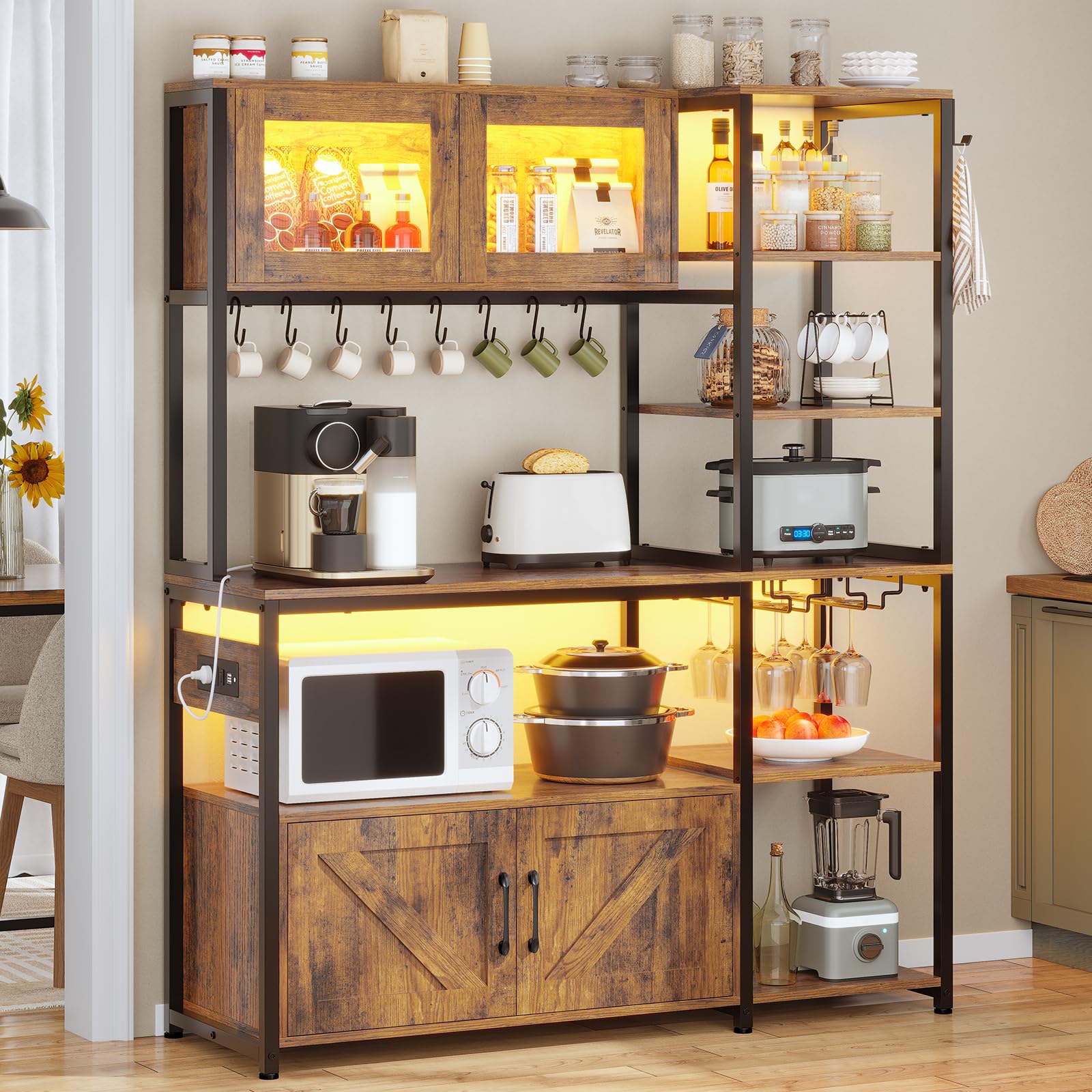 Bakers Rack with Power Outlet and LED Light