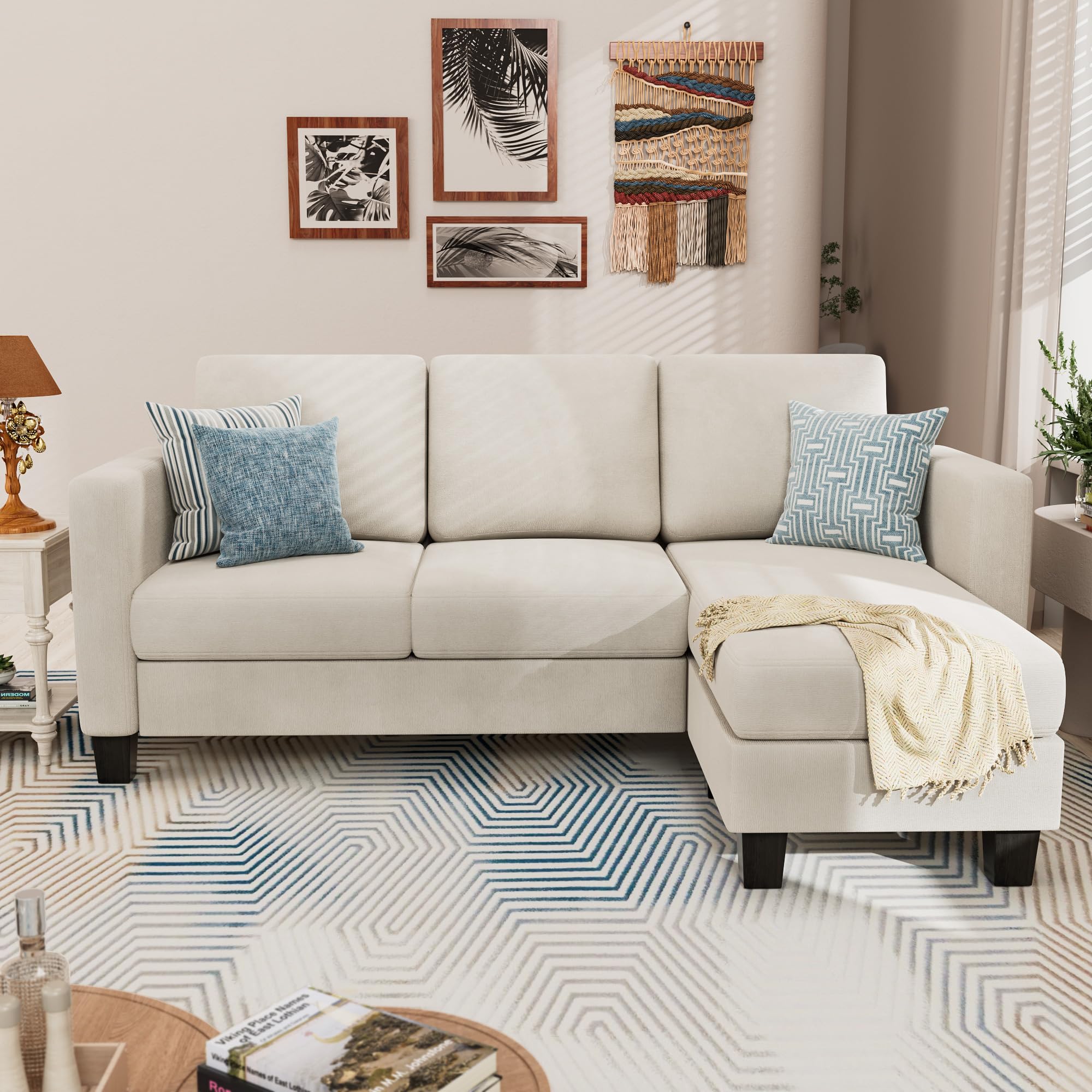 Convertible Sectional 3 L-Shaped Couch Soft Seat with Modern Linen Fabric