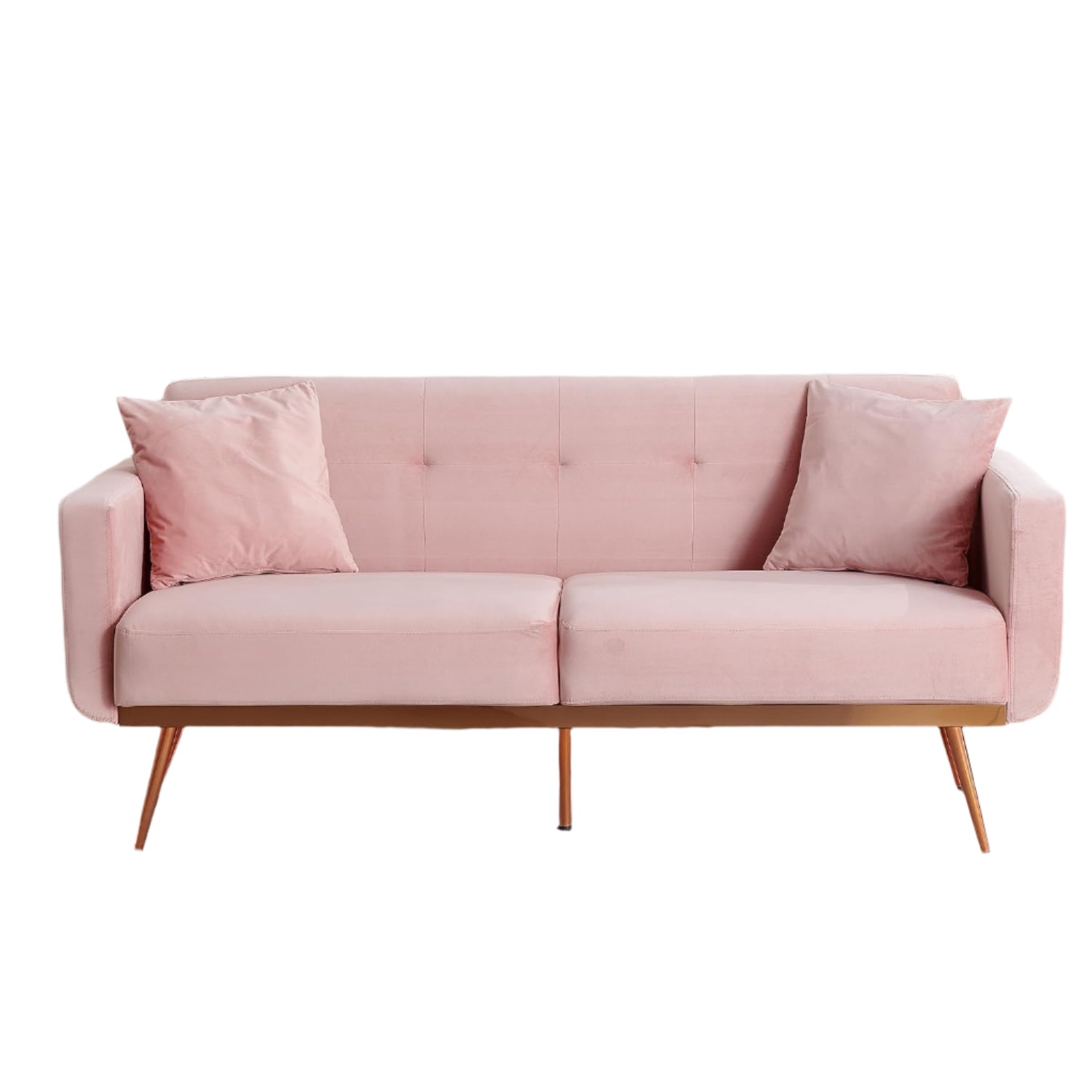 Velvet Fabric Sofa Bed Futon with 2 Pillows