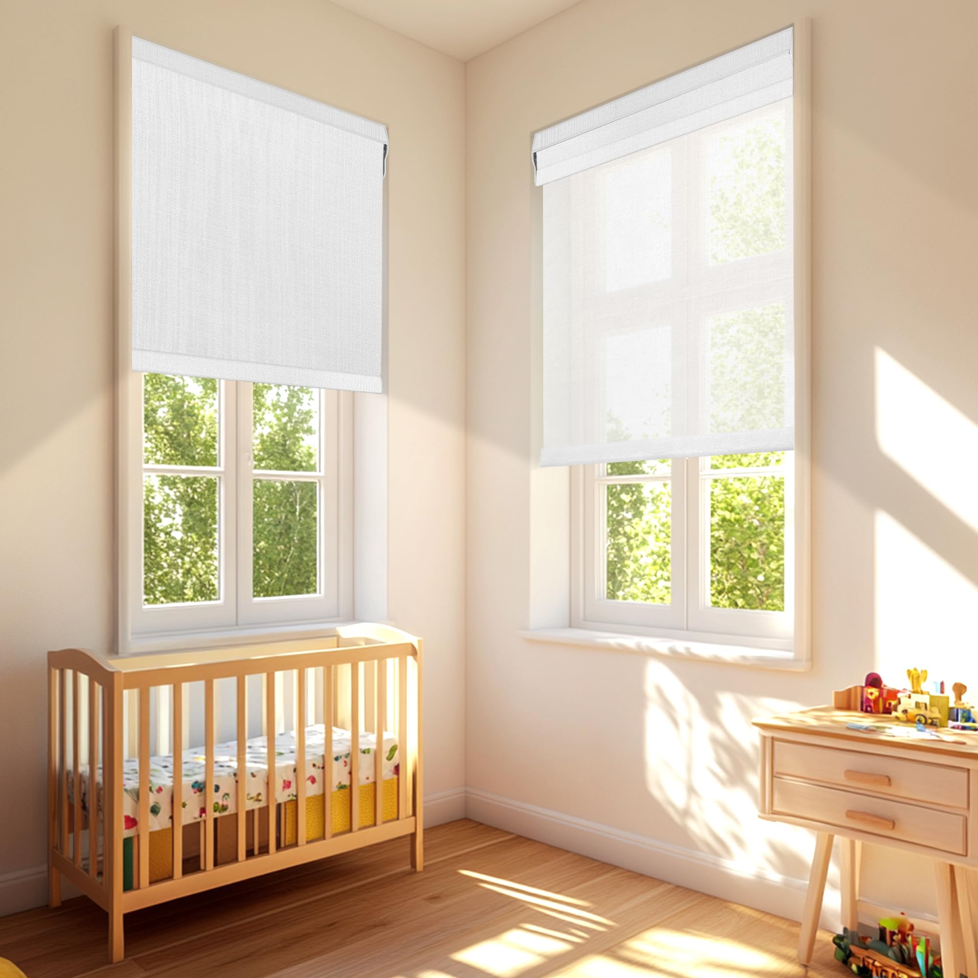 Dual Roller Shades, Cordless Double Window Shades Blackout and Light Filtering Shades with Valance, Day and Night Roller Blinds for Home Office Door, Linen White & White, Custom Size