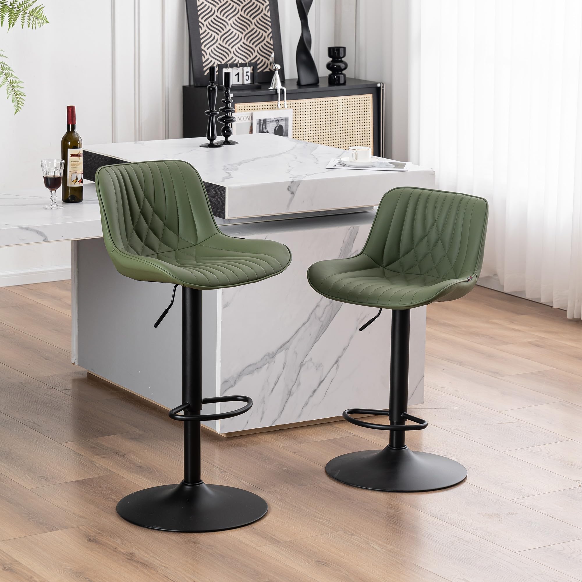 Modern Bar Stools Set of 2 Faux Leather Upholstered Barstools