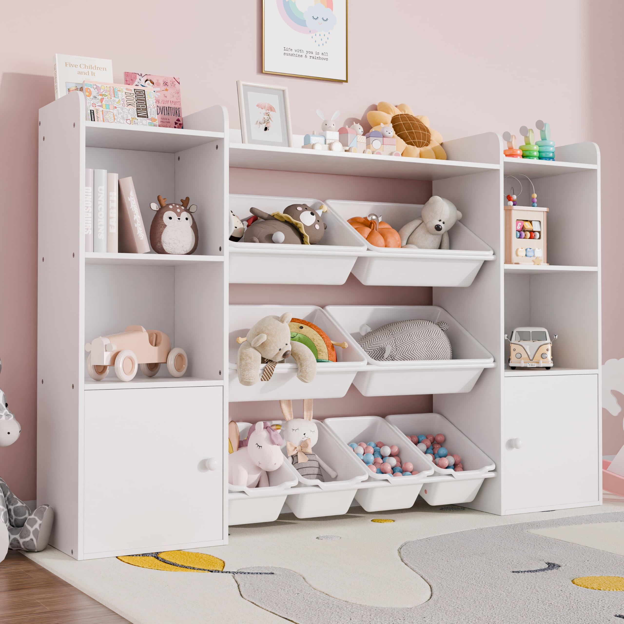 Storage Organizer W/8 Removable Toy Bins, 4-Tier Toy Organizers W/6