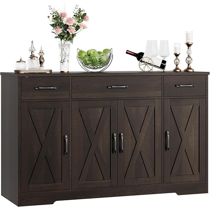 Buffet Cabinet with Drawers, 55" Large Sideboard Buffet Storage Cabinet