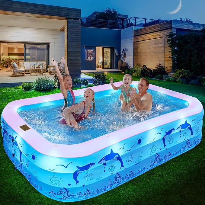 2025 Upgrade Inflatable Pools with Lights, Family Inflatable Swimming Pools for Kids