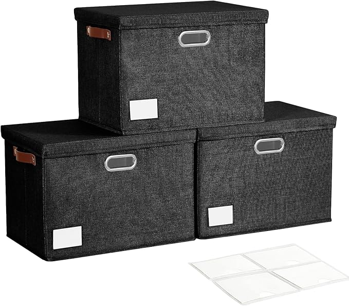 17" Large Collapsible Storage Bins with Lids, Stackable Closet Organizers