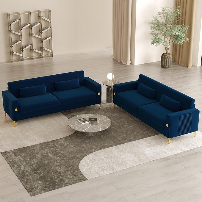 85.63" Velvet Sofa,Modern Loveseat Couch with Pillows Set of 2 for Living Room