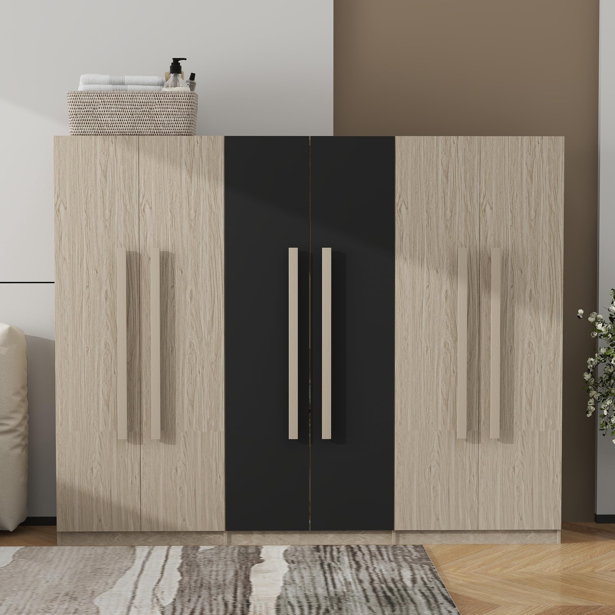 6 Doors Large Wardrobe Closet, 82.6" Wooden Armoire Cabinet