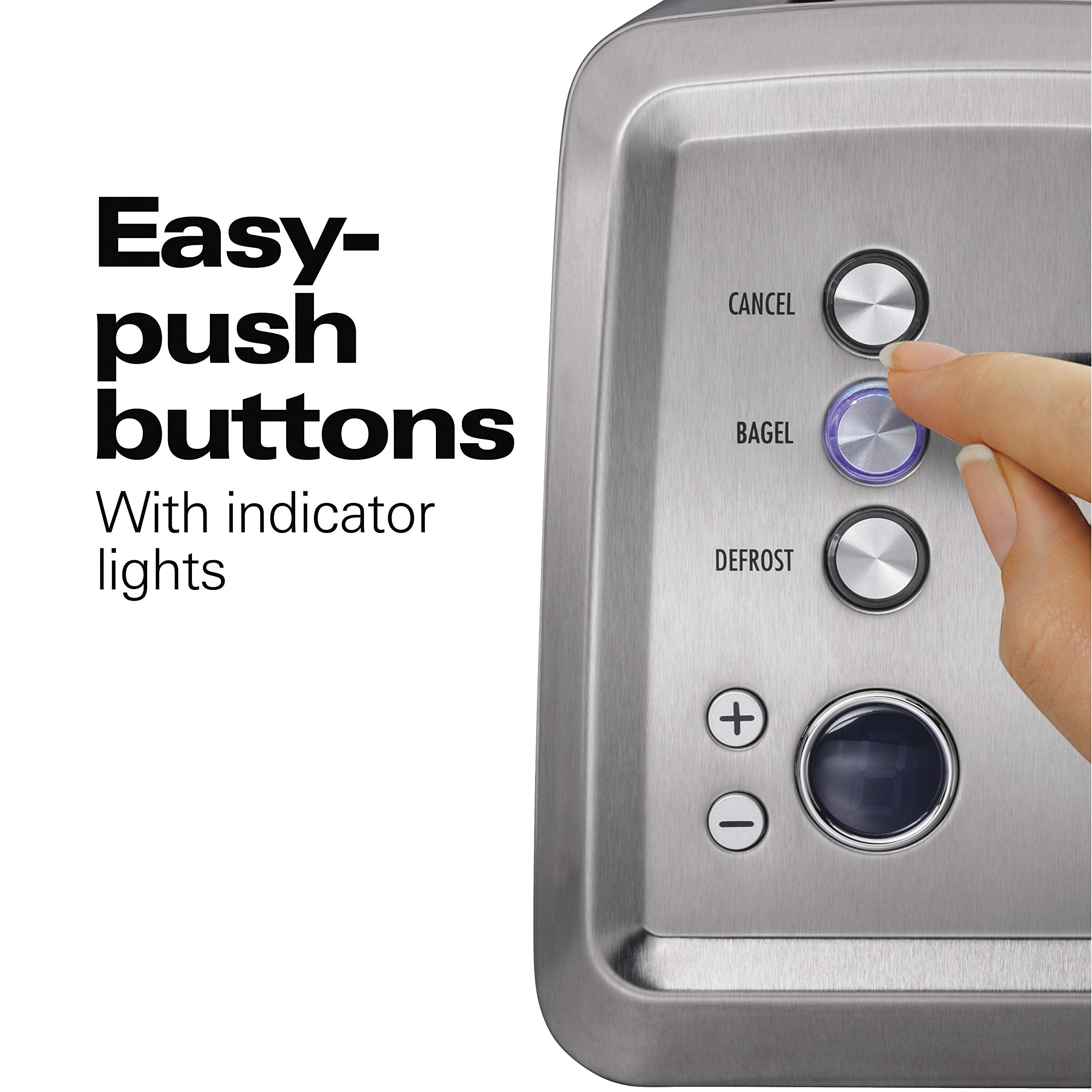 Hamilton Beach 2 Slice Toaster with Extra-Wide Slots, Bagel Setting, Toast Boost, Slide-Out Crumb Tray, Auto-Shutoff & Cancel Button, Digital with Defrost Function, Stainless Steel (22796)