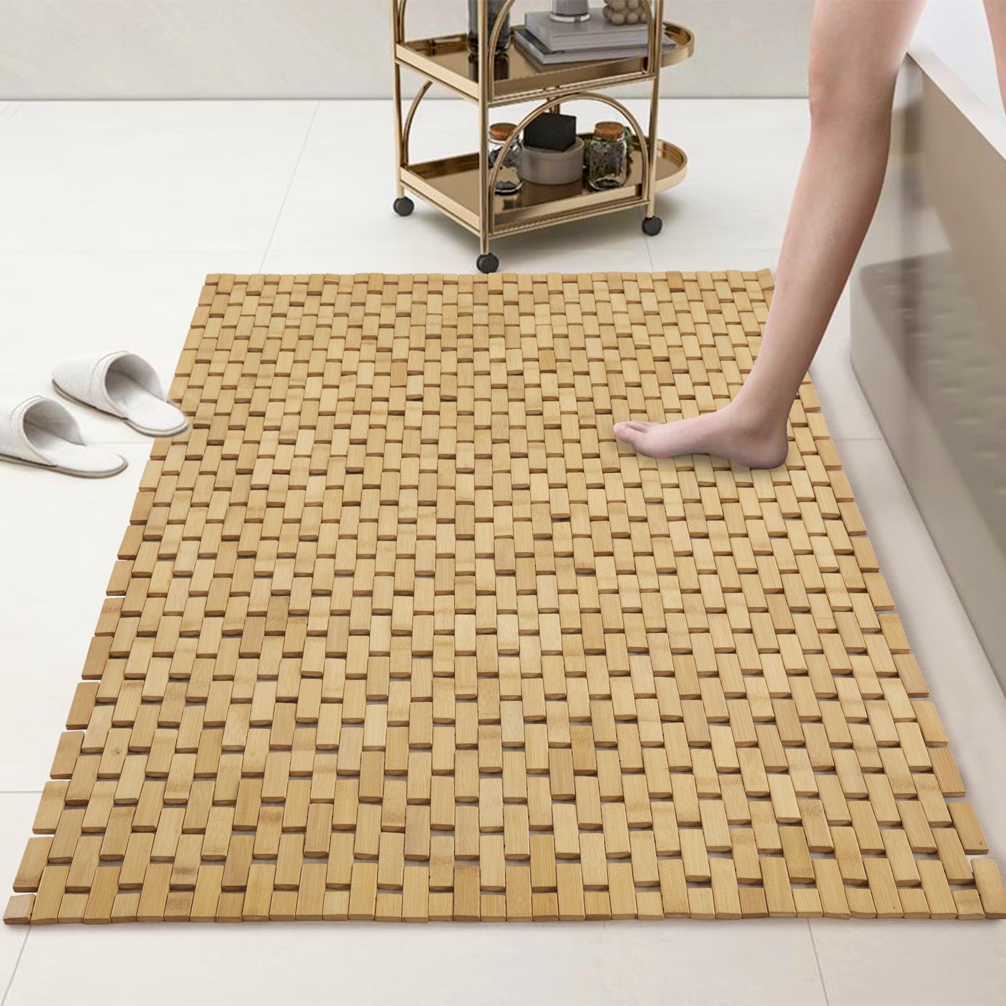 47x32 Extra Large 100% Bamboo Shower Mat for Shower Stall Tub