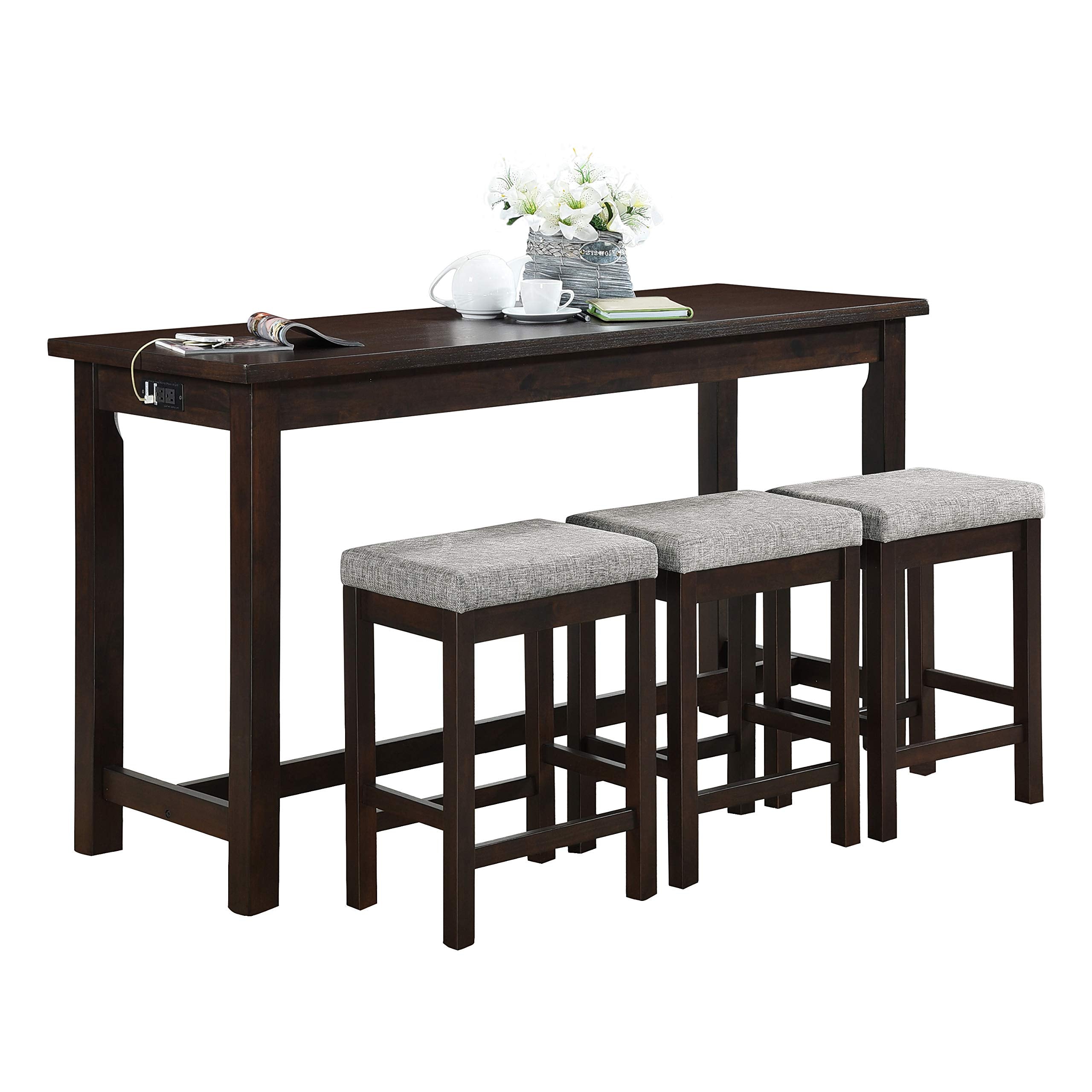 Oreille Bar Table with Stools Set, Modern Console Table with Stools - 4-Piece Set