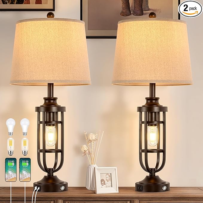Table Lamps for Living Room Set of 2, 3-Way Dimmable Touch Lamps