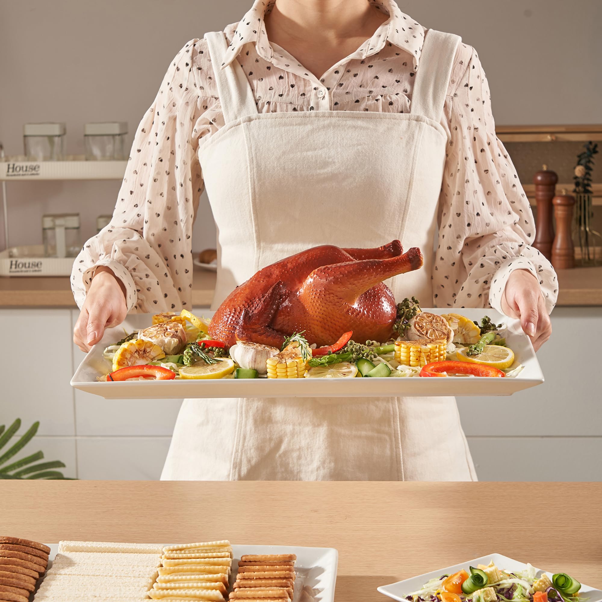 18" x 12" Large Serving Platters Set of 2, Porcelain Heavy-Duty Large Serving Trays