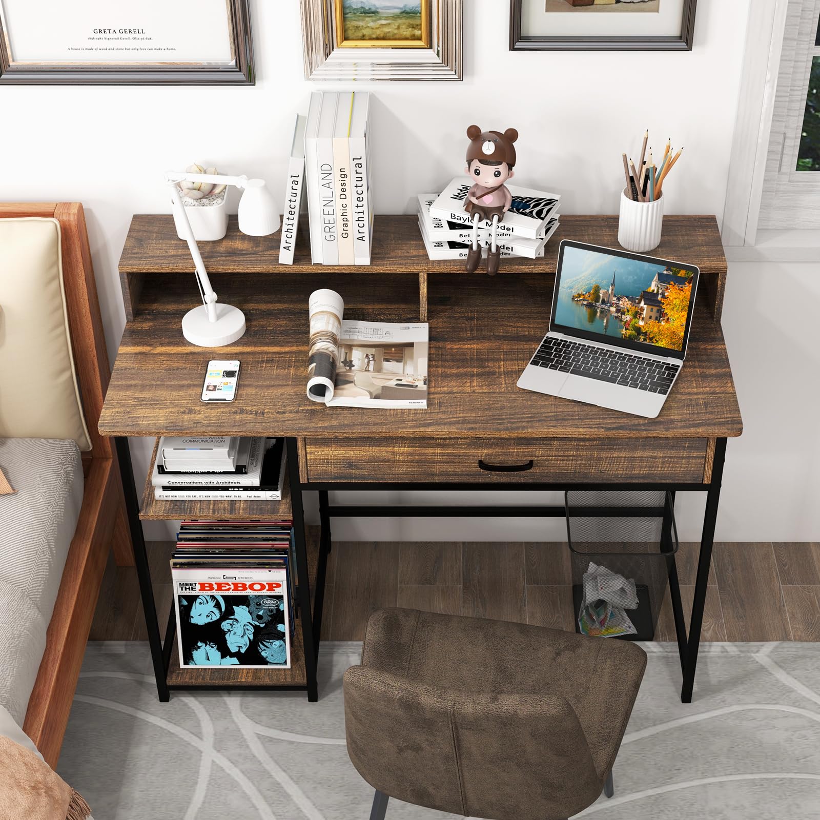Computer Desk with Storage Drawer & Monitor Stand