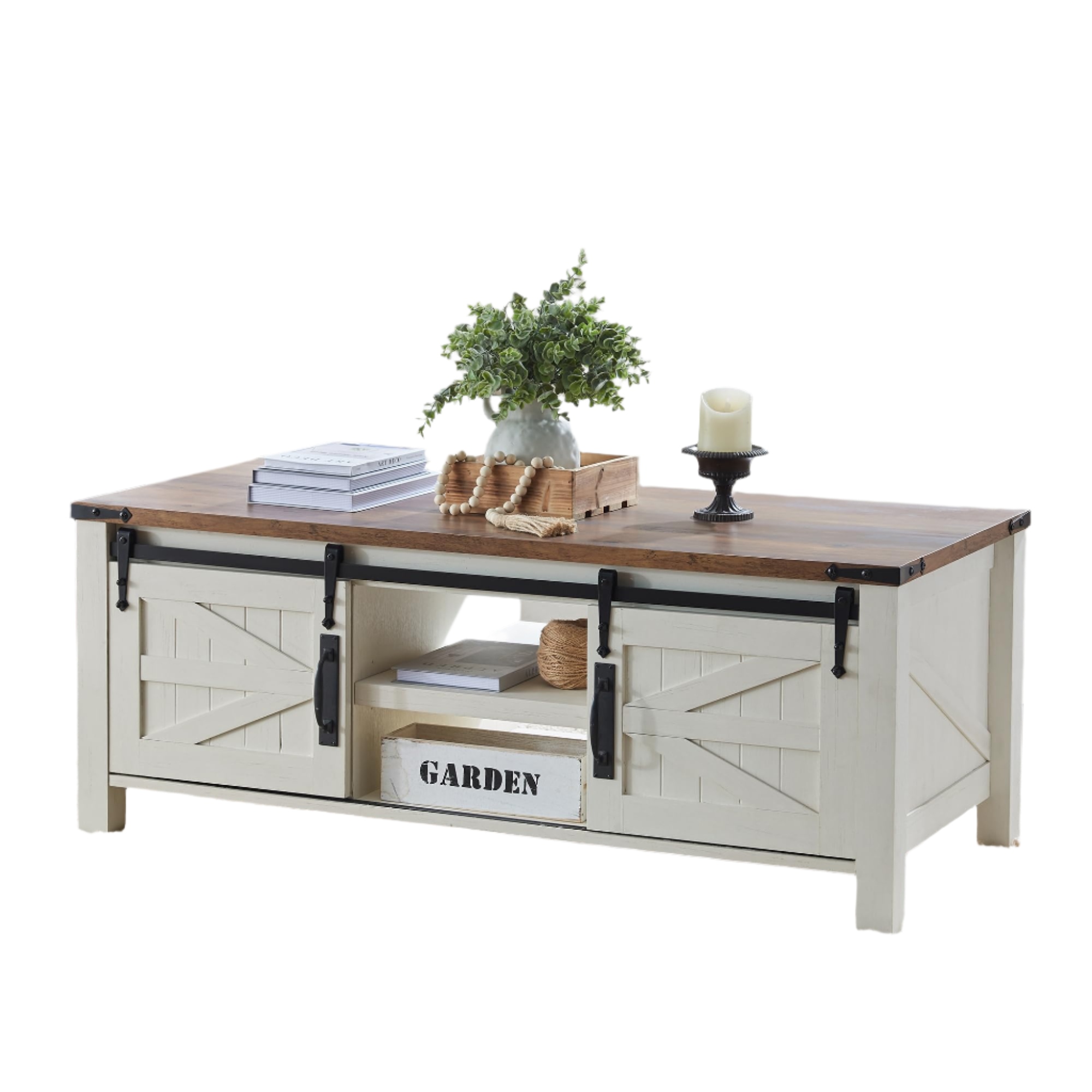 48" Farmhouse Lift Top Coffee Table with Sliding Barn Door,Rustic Center Table