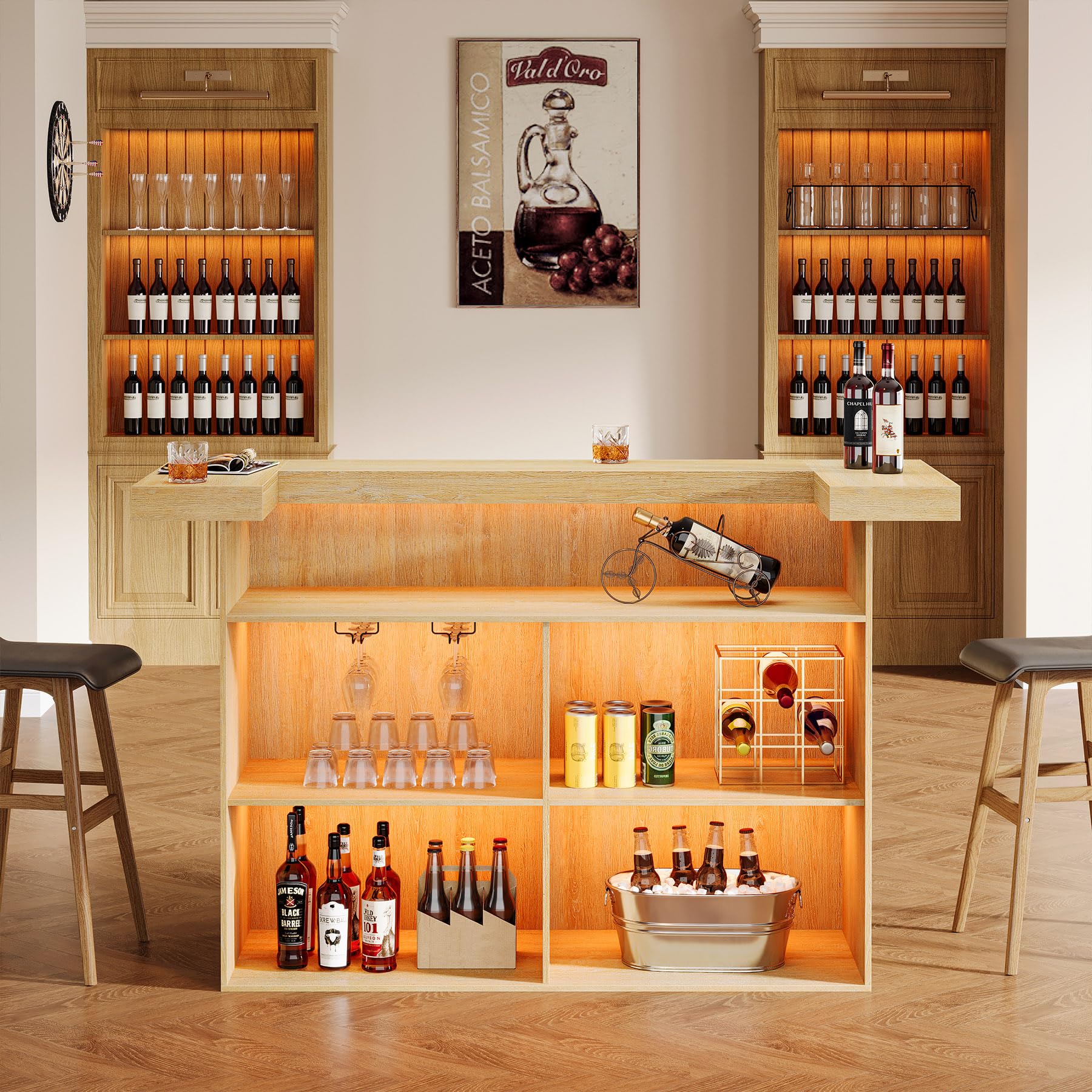 4-Tier Bar Table, 70.9-Inch Large Modern Home Bar Cabinet with Wine Glass Holder