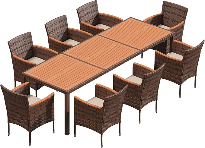 9 Piece Patio Dining Set Outdoor Acacia Wood Table and Chairs