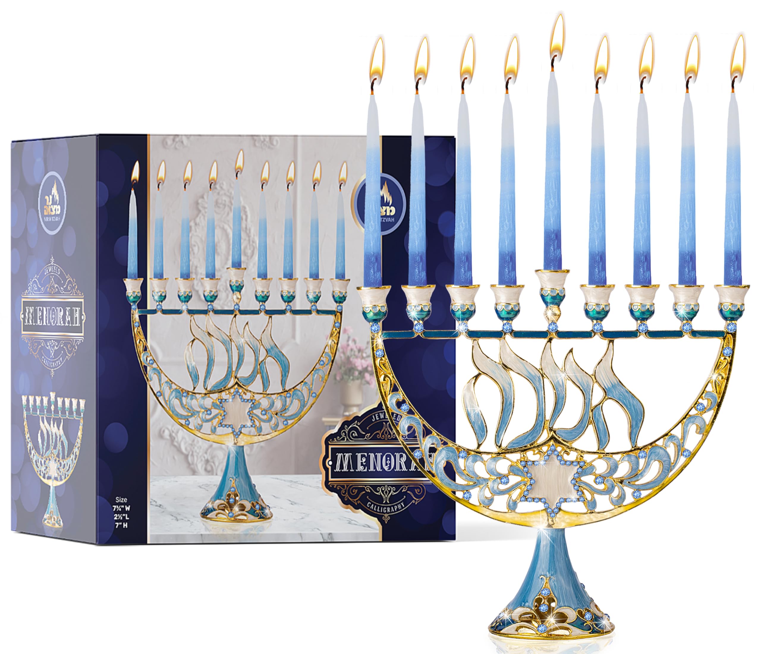 Hanukkah Menorah - Fits All Standard Candles - Modern Jeweled Candle Menorah