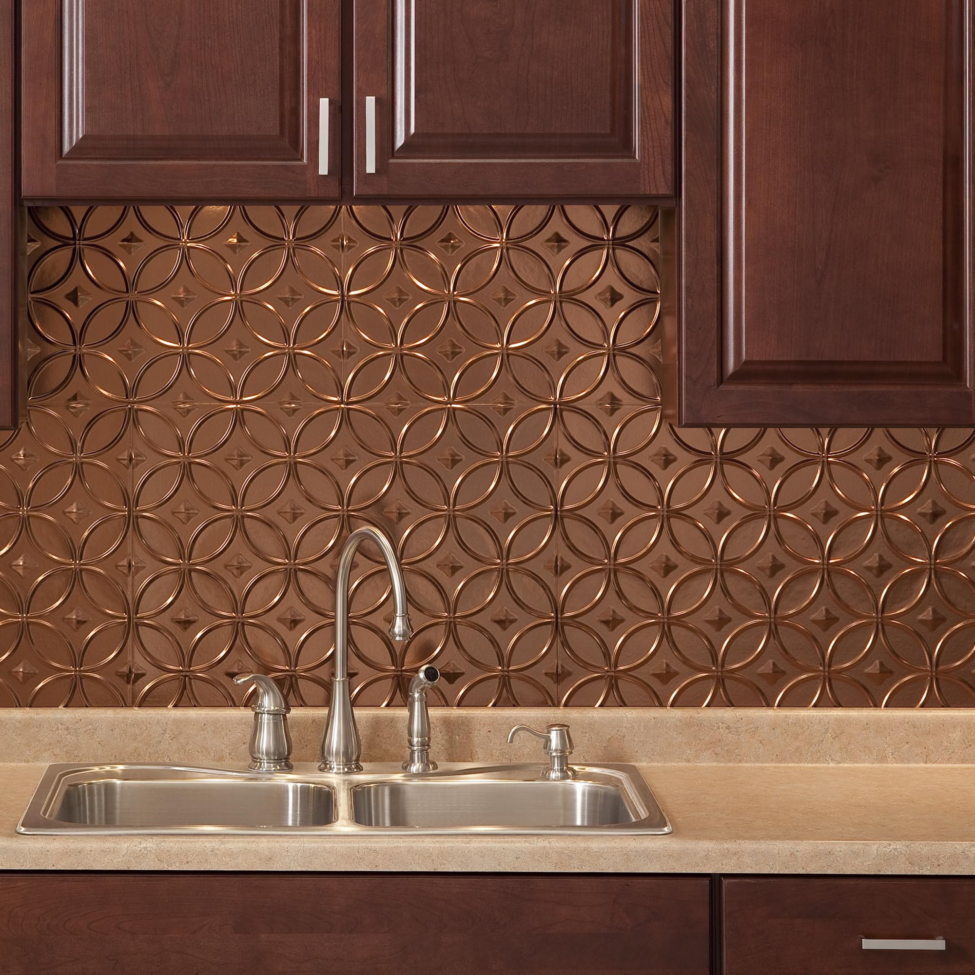 Rings Decorative Vinyl 18in x 24in Backsplash Panel in Oil-Rubbed Bronze (5 Pack)