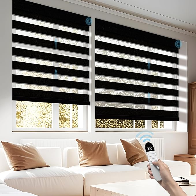 Zebra Blinds for Indoor Windows, Automatic Shades 75% Blackout Light Filtering