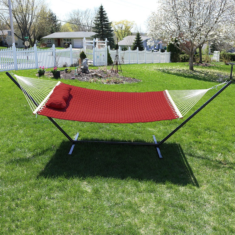 Quilted Fabric Double Hammock with 12-Foot Stand - 400-Pound Capacity