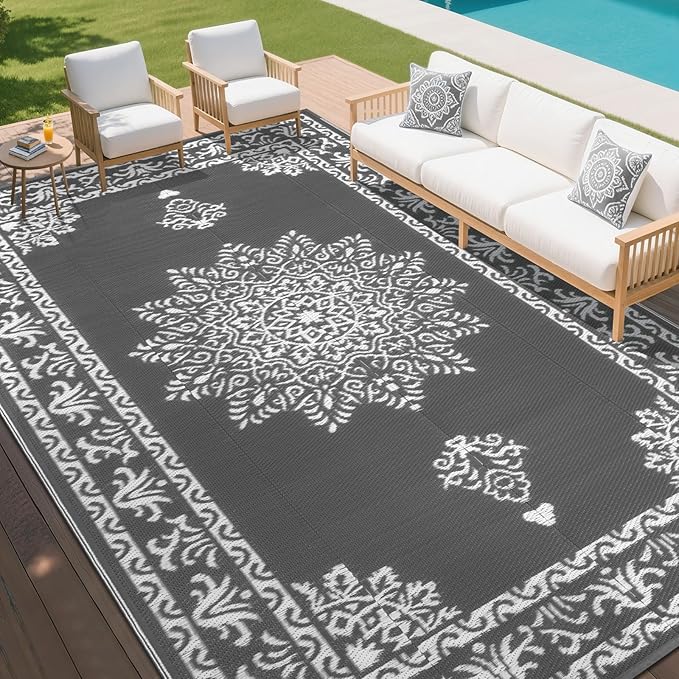 Outdoor Rug 8x10 Ft, Waterproof Plastic Straw Patio Rug