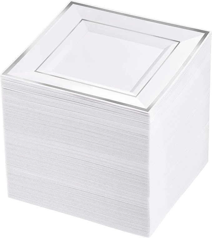 100PCS Gold Square Plastic Plates - 6inch Disposable Dessert/Cake Plates