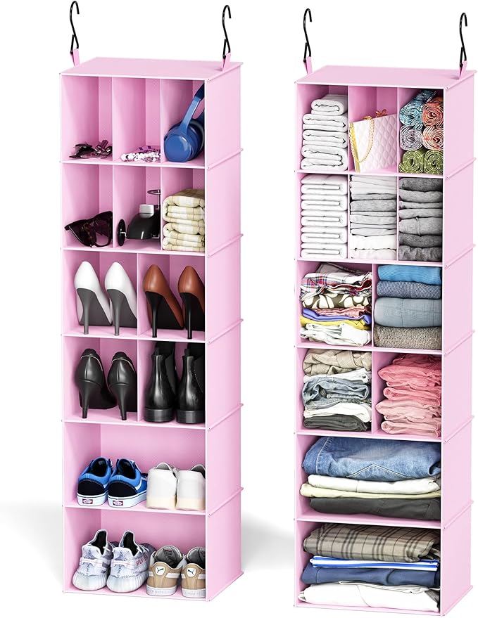 2 Pack Hanging Closet Organizer and Storage with Dividers, 24 Compartments Hanging
