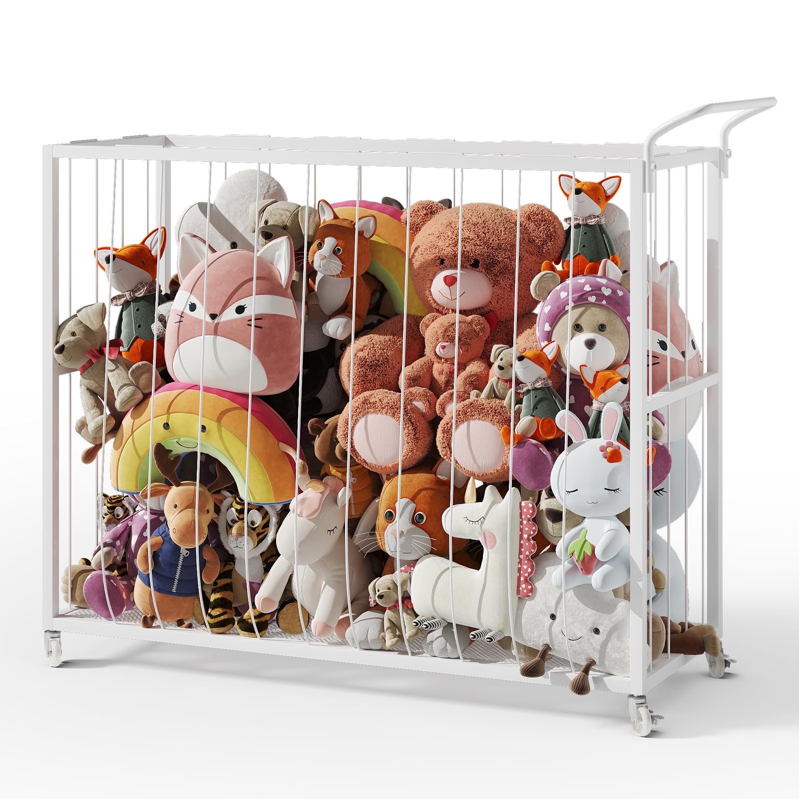 Stuffed Animal Storage Tower Rolling Cart - Zoo Cage Organizer for Kids