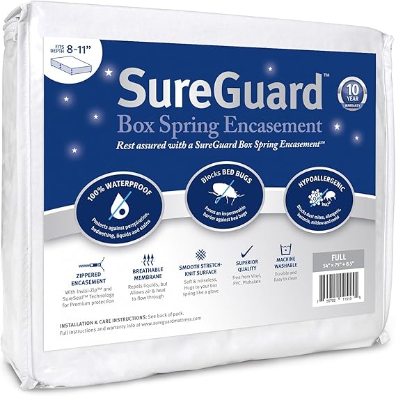 Queen Size SureGuard Box Spring Encasement - 100% Waterproof, Bed Bug Proof